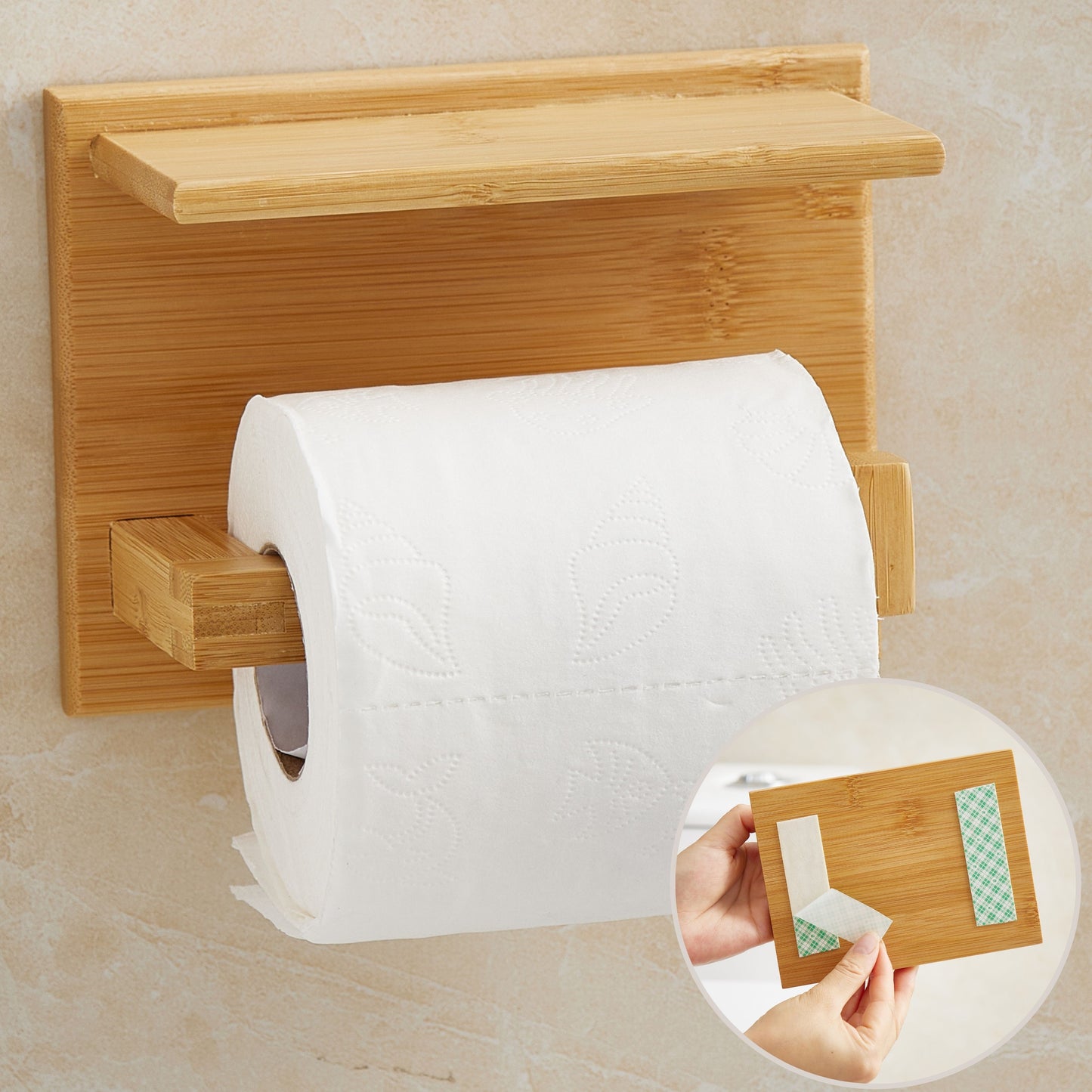 Toilettenpapierhalter aus Holz mit Ablage