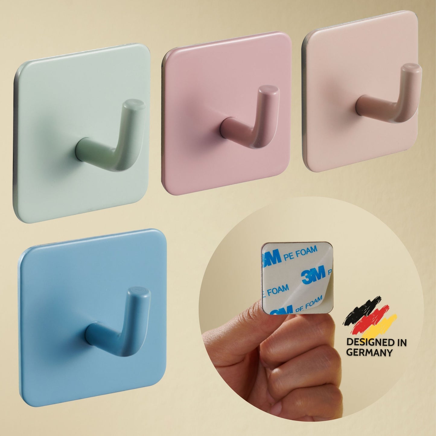 Adhesive hook set stainless steel colored 