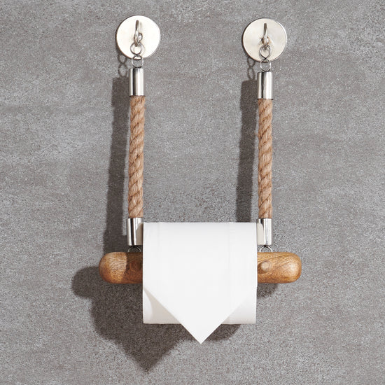 Toilettenpapierhalter aus Mangoholz mit Juteseil